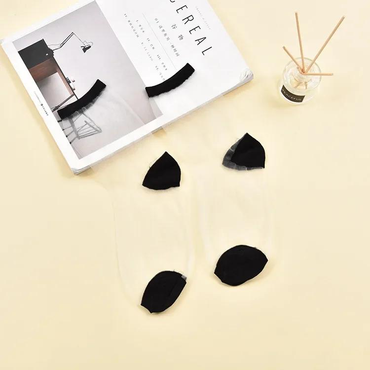 Polka Dot Socks Women See Through Transparent Crystal Silk Socks Summer Ultra-thin Breathable Girls Kawaii Cute Nylon Long Socks
