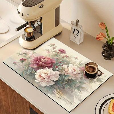 1 Stück Abtropfmatte aus Gummi mit vielseitigem Blumenmuster für Café, Restaurant, Küche, Teppich, Geschirr, langlebige Kieselalgen-Tischmatte, Haustiermatte, Kaffeegeschirr