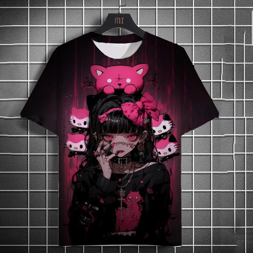 Cartoon Harajuku 3D Printed Short Sleeved T-shirt Summer Breathable Polyester Simple Round Neck Top