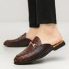 Fashion Summer New Mens Half Slippers Loafers Metal Buckle Patent Leather No Follow-up Breathable Brown Black Daily Commute Casual Shoes