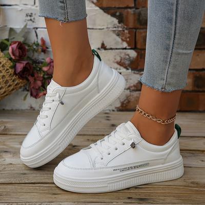 Moda Feminina Tênis Brancos Outono Lace Up Fundo Grosso Sapatos Baixos Casuais Antiderrapantes Caminhada Ao Ar Livre Esporte Board Shoes Zapatos De Mujer