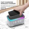 Custom Modern Desk Led Colorful Light Digital Alarm Clock Radio bluetooth Music Speaker Alarm Clock with Wireless Phone Charging