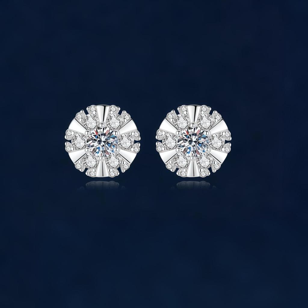 S925 Silver Rhodium Plated Moissanite Sunflower Stud Earrings for Women Commute Wear Patio Brunch & Floral Gifts