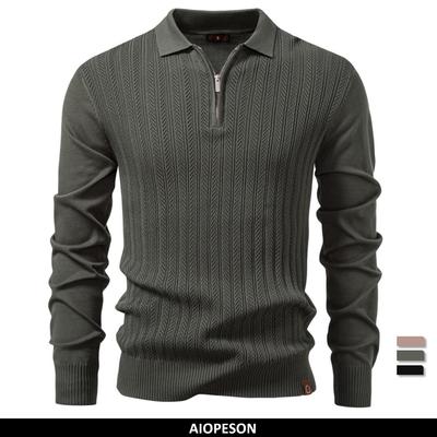 Polo Premium Couleur Unie Homme Coupe Slim Henley Manches Longues Tissu Texturé de Luxe Business Décontracté Polos Homme
