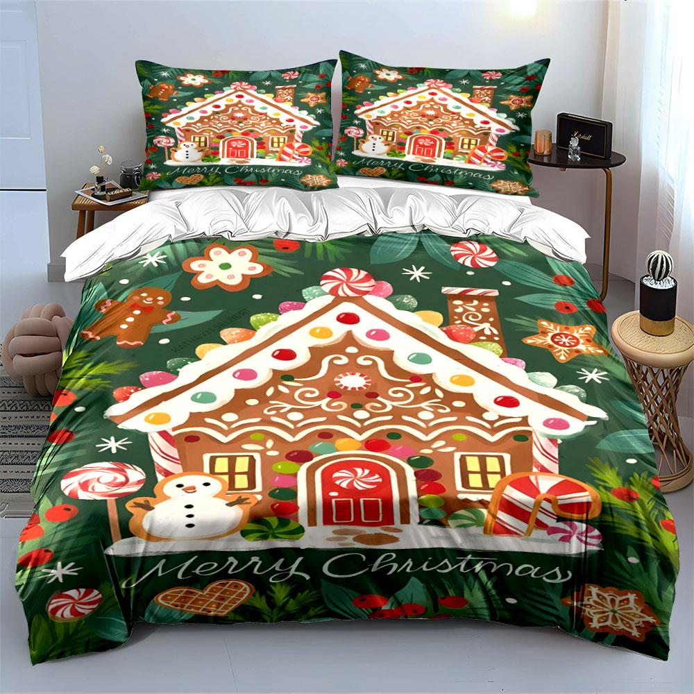 Gingerbread House and Snowman. Bedding Sets Duvet Cover Sets Duvet Covers Pillowcases(1 * Duvet Cover 2 * Pillowcases Without Duvet Insert)