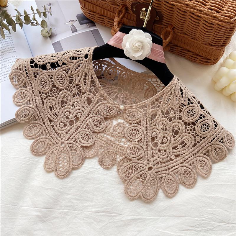 Vintage Shawl O-Neck Doll Fake Collar Shirt Women Hollow Crochet Lace False Collar Detachable Woman Half Shirt Faux  Col