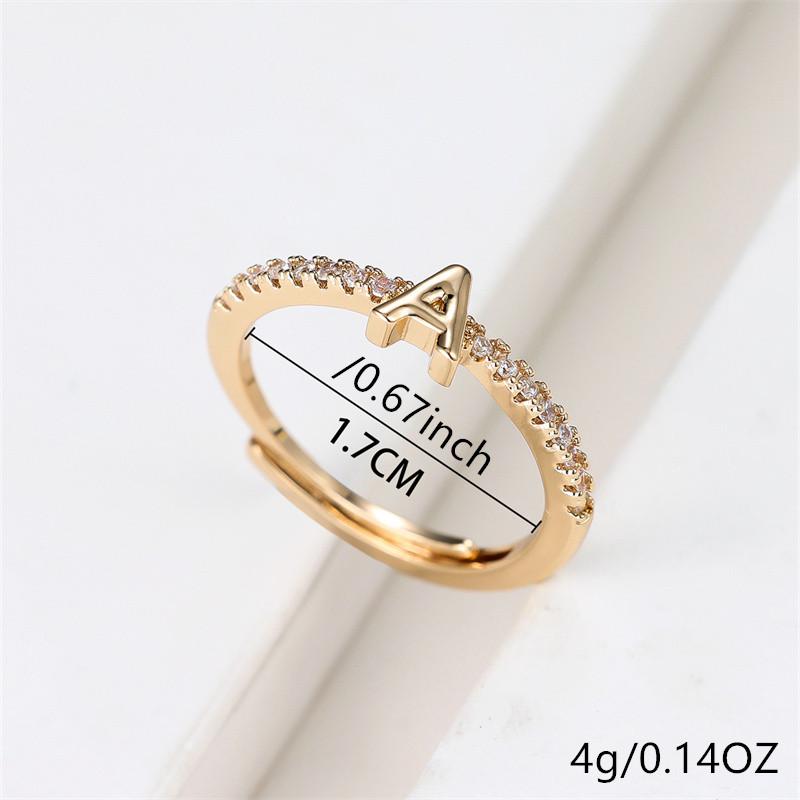 1 ks Zlatá barva 26 anglických písmen CZ Zirkonové otevírací prsteny Nastavitelné prsteny Šperky