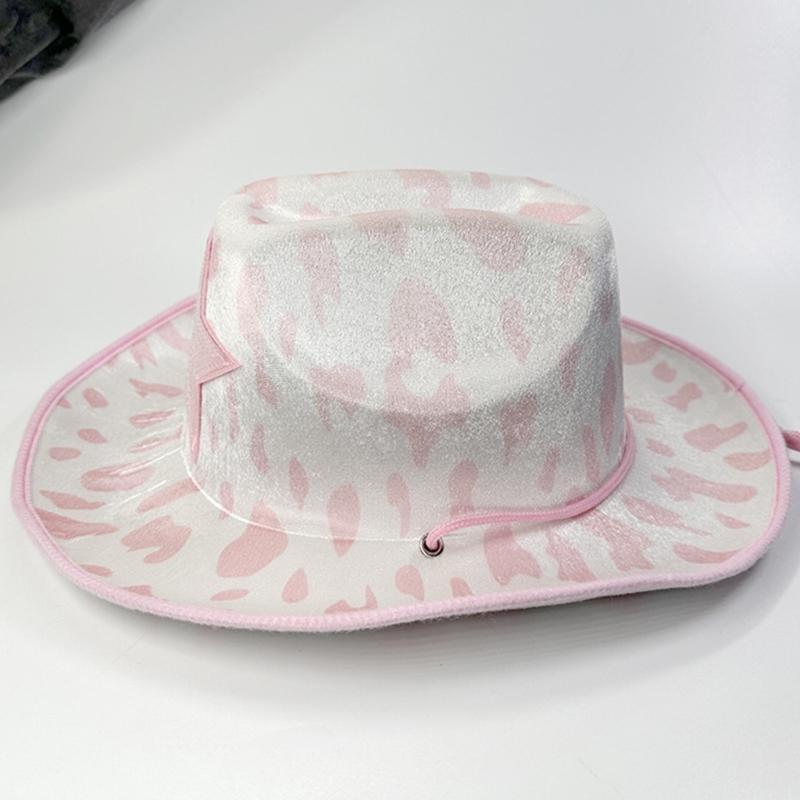 Pink Cowgirl Hats Sequins Star Cow Girl Hat with Cow Print Adult Cowboy Hat