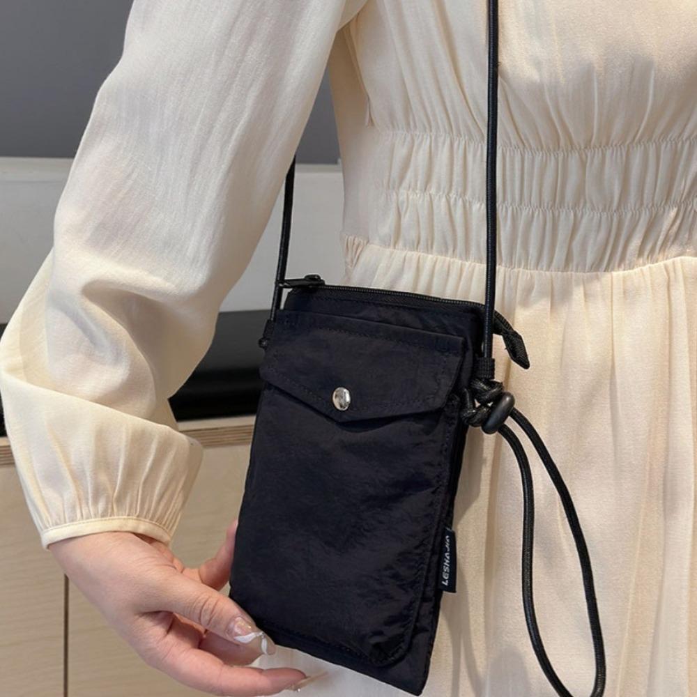 Leather Straps Nylon Phone Bag Solid Color Small Cloth Crossbody Bag Square Phone Purse  Girls