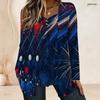 Women Plus Size Square Neck Long Sleeve T Shirt Vintage American Flag Star Stripe Print Double Layer Front Top