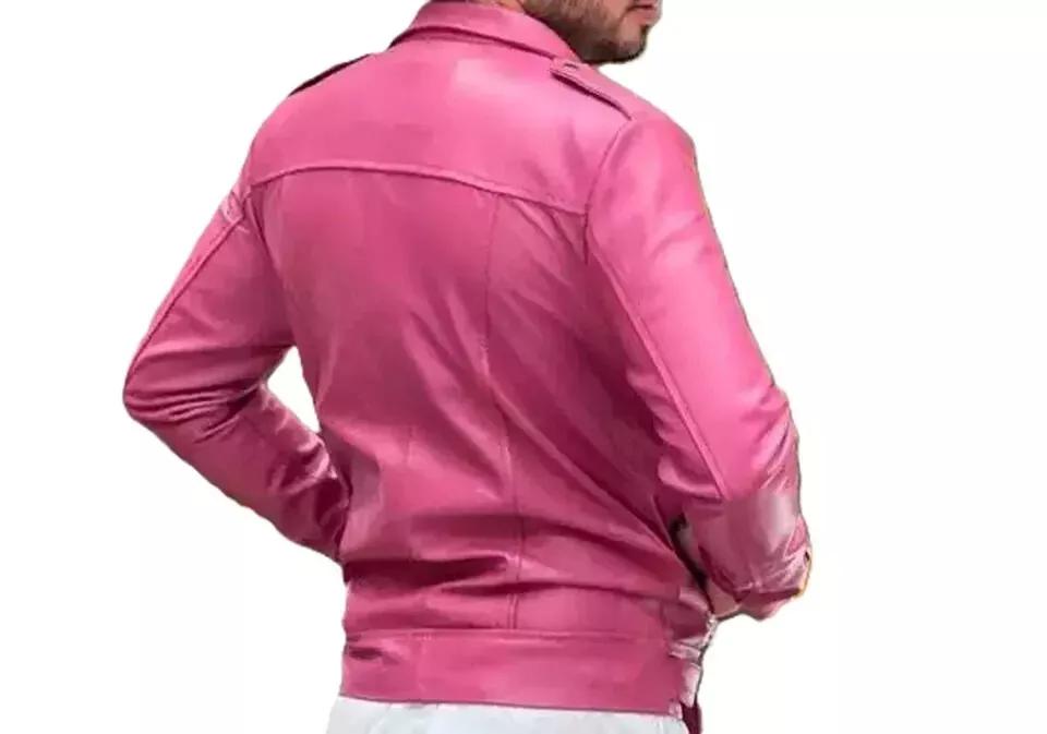 Handmade Lambskin Soft Stylish Men's Jacket Pink Genuine Lambskin Real Leather
