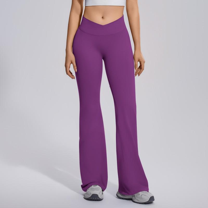 High-Waisted Cross-Back Seamless Yoga Pants Women Quick-Dry Nylon Leggings Flared Wide-Leg Fitness Trousers