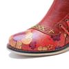 Johnature Vintage Rote Schuhe Handgefertigte kurze Damenstiefel aus echtem Leder mit Splice-Print zum Schnüren