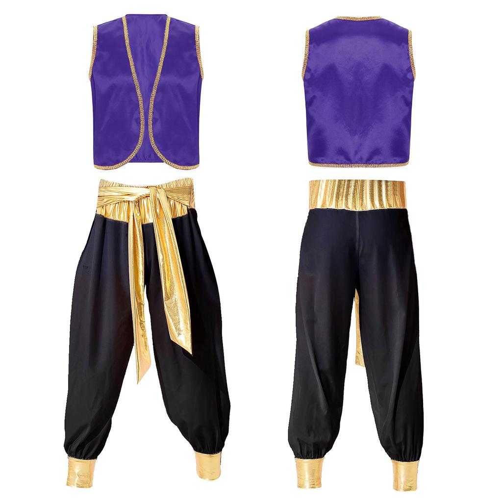 Anime Charakter Cosplay Herren Halloween Kostüm Mythischer Prinz Aladin Karneval Karneval Cosplay Party Outfit Paillettenbesatz Weste Mit Be