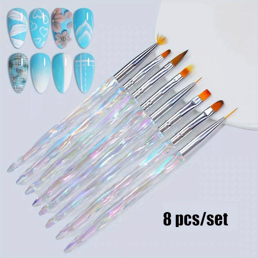 8pcs/set Aurora Acrylic Nail Art Painting Pens for Nail Design Soft Slender Brush Gradient UV Gel Drawing DIY Brushes