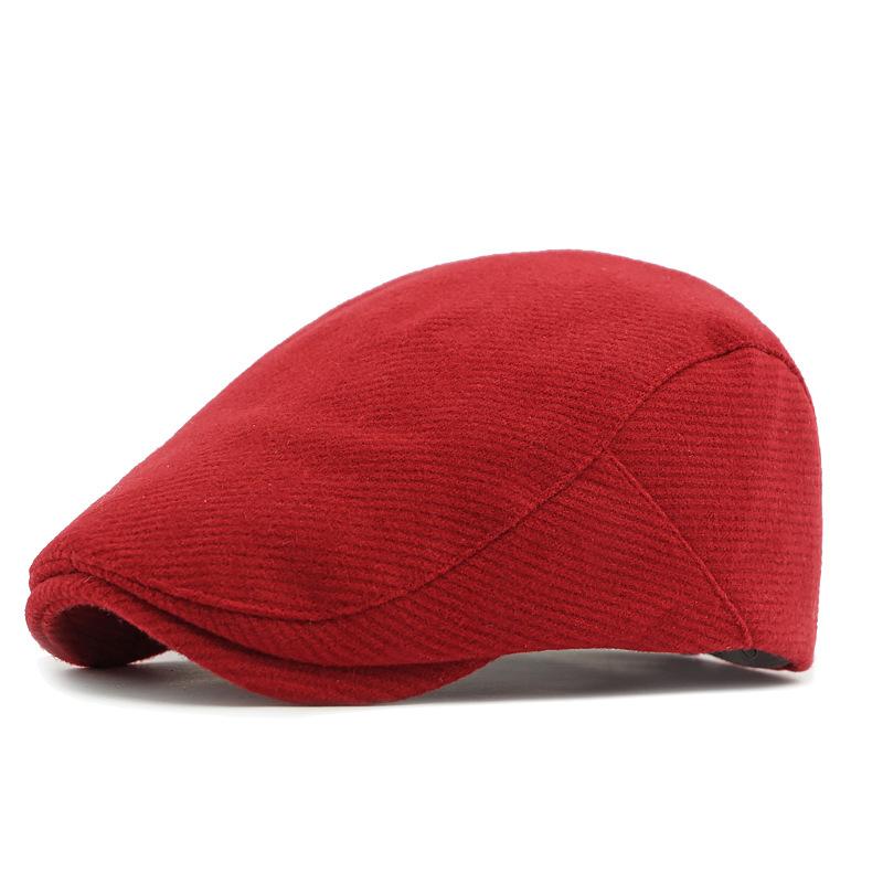 

Вовняна шапка жіноча осінньо-зимова берет кепка з козирком ретро капелюх художника чоловічий однотонний капелюх вперед червоний