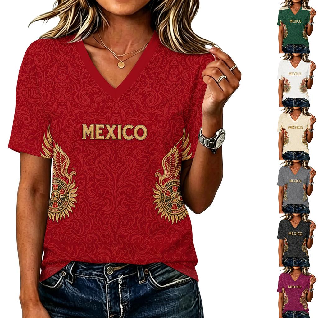 Women's V-Neck Graphic Letter Print Casual T-Shirt Top for Everyday Wear