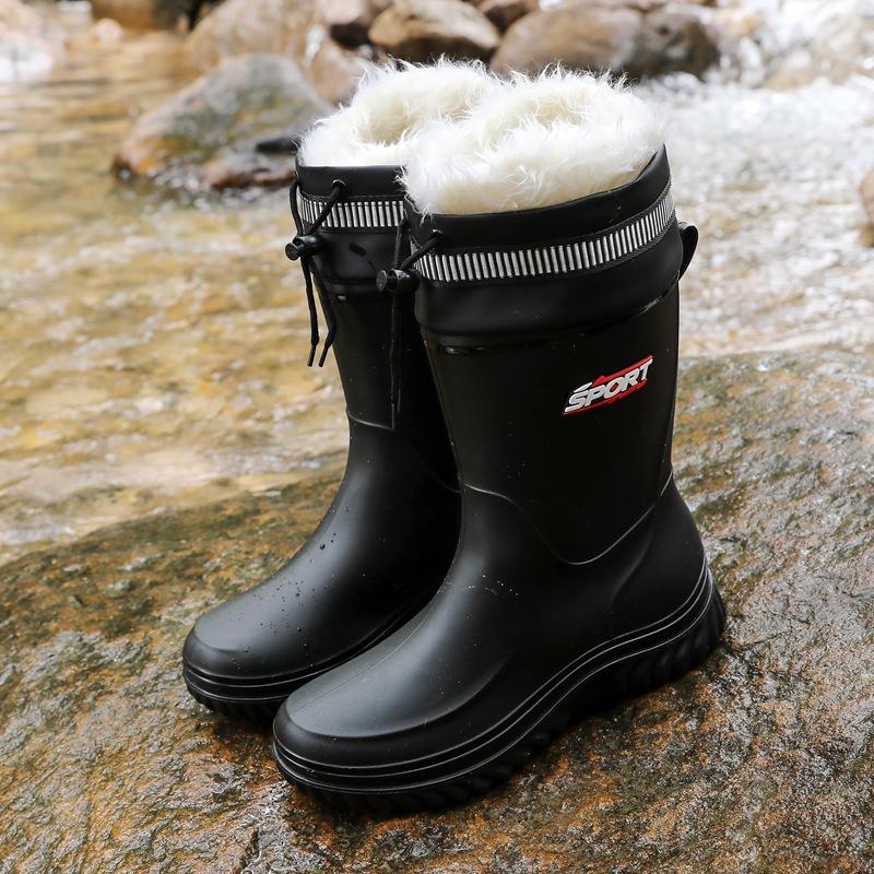 

2026 Men s Rain Boots Outdoor Anti-Slip Fishing Boots Autumn Winter Fleece Lined Work Safety Water Shoes PVC Upper Rubber Sole 44