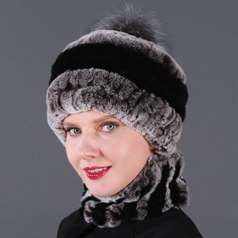 New hat scarf winter thickened thermal hat Rex rabbit fur grass Rex rabbit fur scarf two-piece set