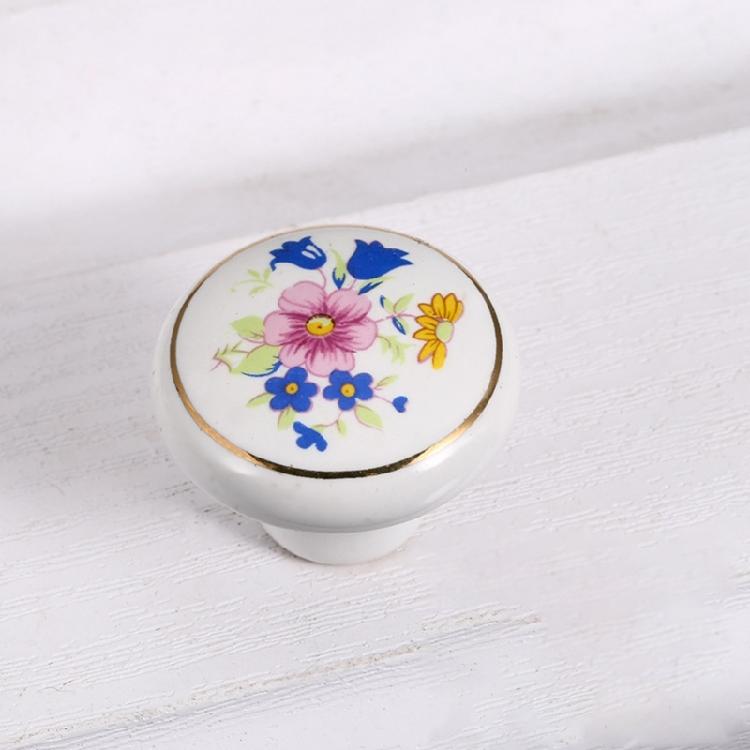 8Pcs European Style Ceramics Cabinet Knob Single Round Pulls Orchids Motifs Door Knob And Handles For Dresser Drawer Wardrobe