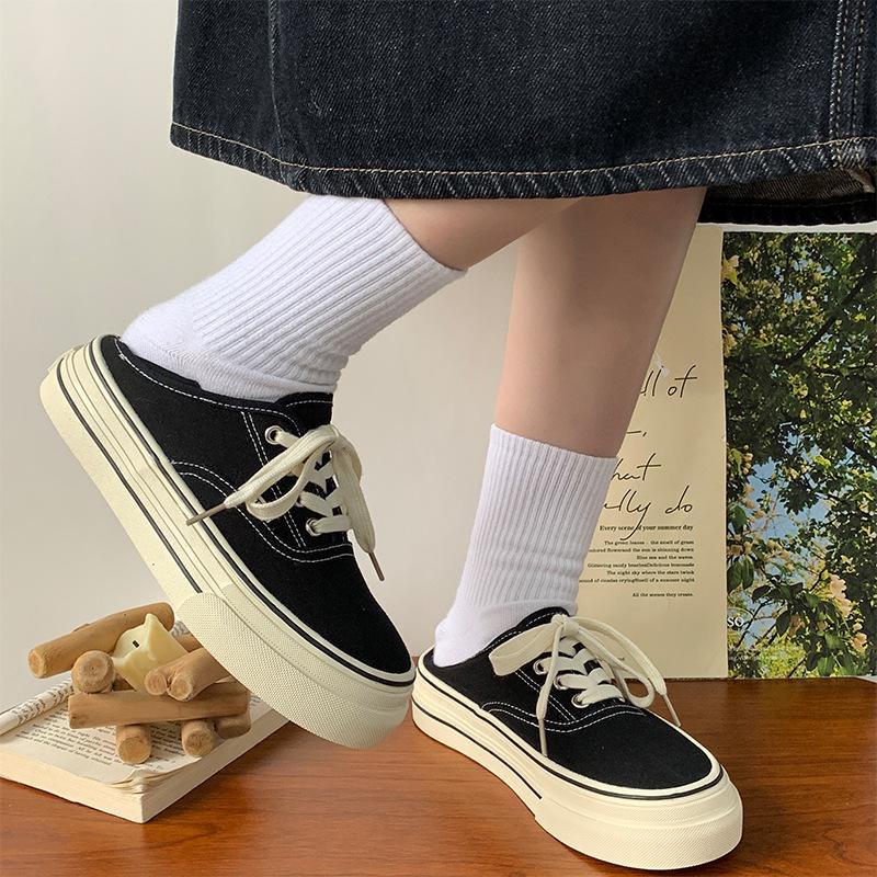 Half-drag canvas shoes women's 2025 new spring retro two-wear cloth shoes women's Hong Kong-style versatile board shoes ins tide