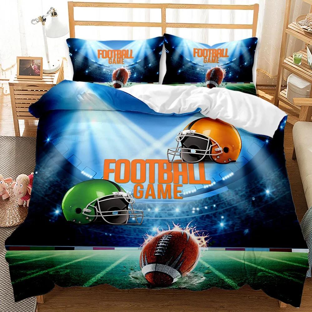 Rugby Sports Duvet Cover Set, American Football Bedding Set Queen Football Sports Themed Comforter Cover Polyester Quilt Cover