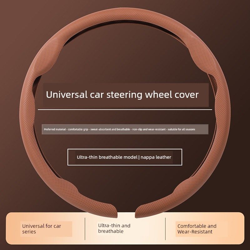Car Steering Wheel Cover, Ultra-Thin, Breathable, Non-Slip, Sweat-Absorbent, New Style, Unisex, Suede Nappa Leather Handle Cover for Summer