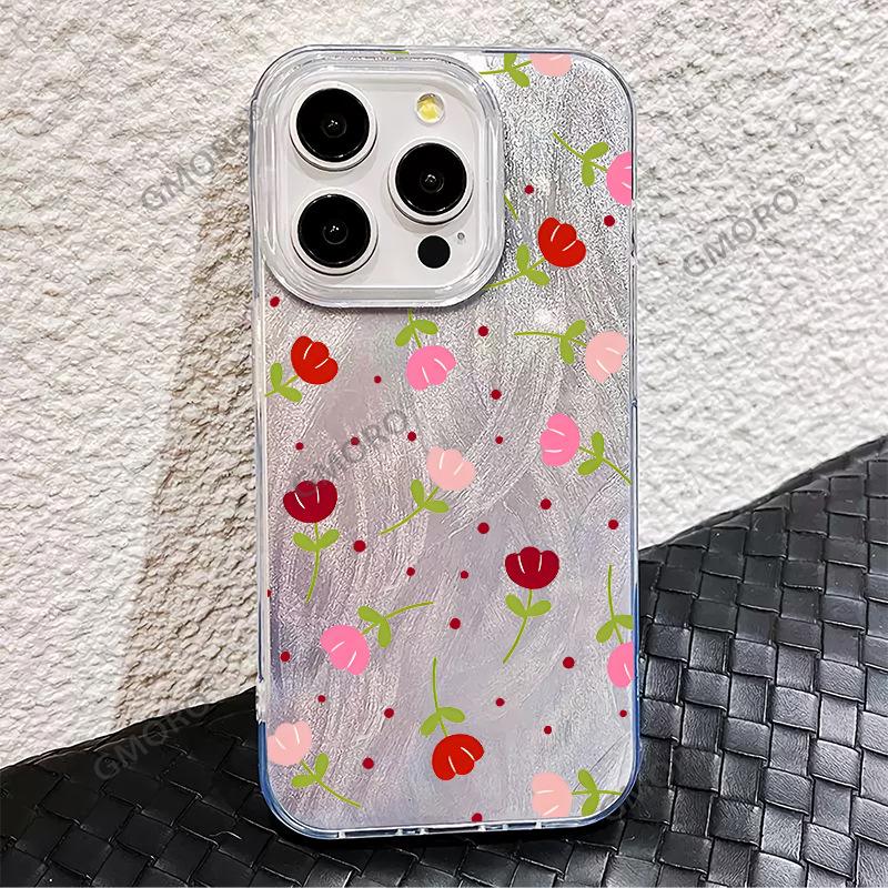 List Red Tulip Mobile Phone Case Suitable for Apple 16 Girly 17 Pro Large Hole Feather Yarn Anti-drop Cover