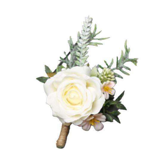 Europäisches Weißes Rosen-Anstecker & Handgelenk-Gesteck Set, Künstliche Seidenblume für Bräutigam Braut Brautjungfer, Outdoor-Hochzeitsfeier Dekoration