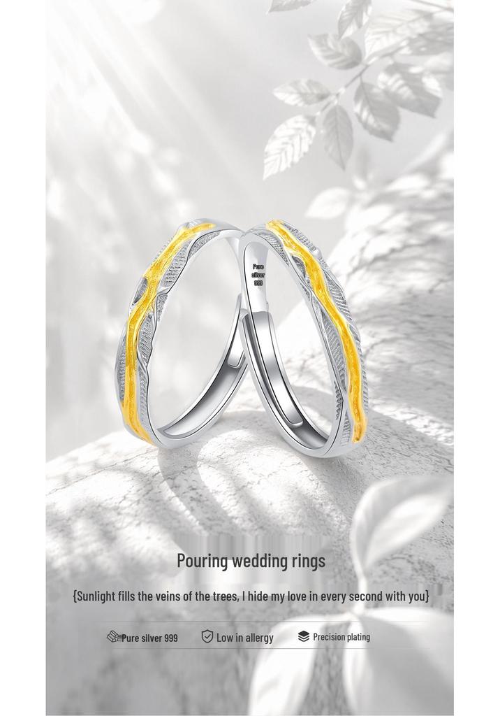 Custom Sterling Silver Couple Open-Band Rings with Niche Design – Ideal Gift for Couples