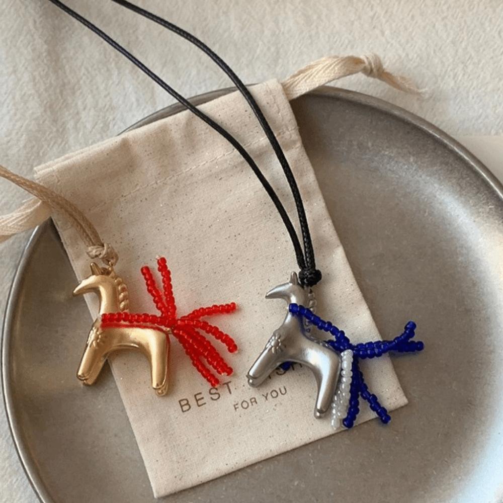 Sweater Chain Pony Pendant Necklace Long PU Leather Necklace Personality Wax Rope Necklace  Girls