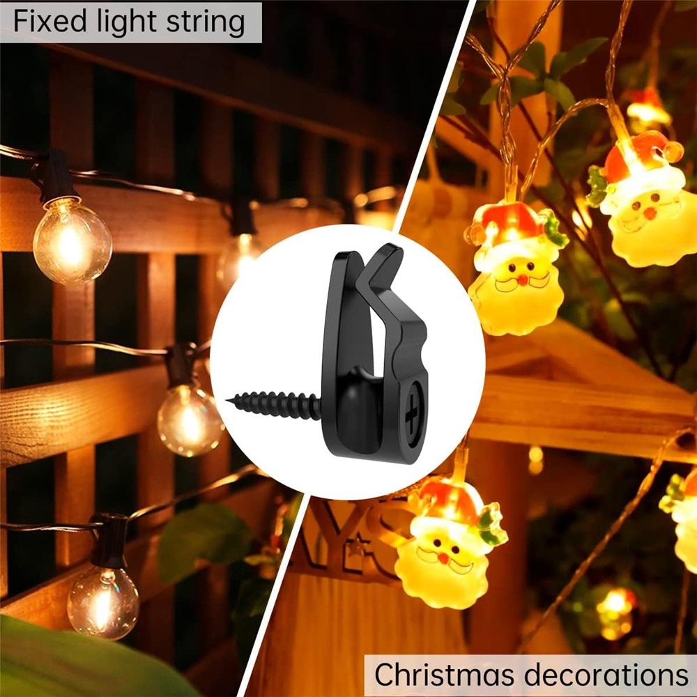 100-Pack String Light Hooks With Screws – White/Black Screw Hooks For Christmas Lights, Fairy Lights – Indoor/Outdoor, 10 Lbs Capacity