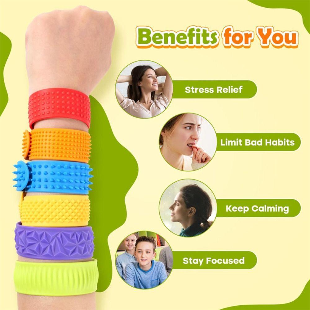 6pcs Wearable Design Sensory Textured Wristbands Childs Slap Band Toy  Adults Office Desk