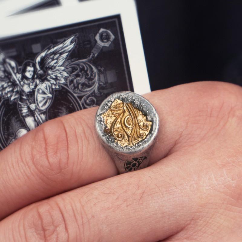 Adjustable Open Ring With Horus Eye Motif Copper Vintage Unisex Statement Men Women