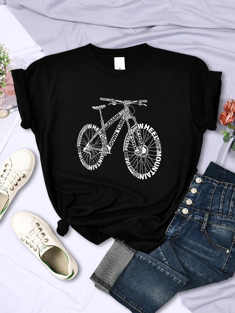 Bicycle Made Of Letters T Shirts For Women Summer Breathable Casual Short Sleeve Fashion Street Hip Hop Tops Womans Tee Clothing