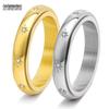 Rotatable Sunflower Titanium Steel Engagement Ring with Inlaid Stone for Men and Women