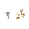 Tribal Bull Head Sculpture Ornament And Resin Deer Figurines Wall Hanging Art for Farmhouse Bedroom