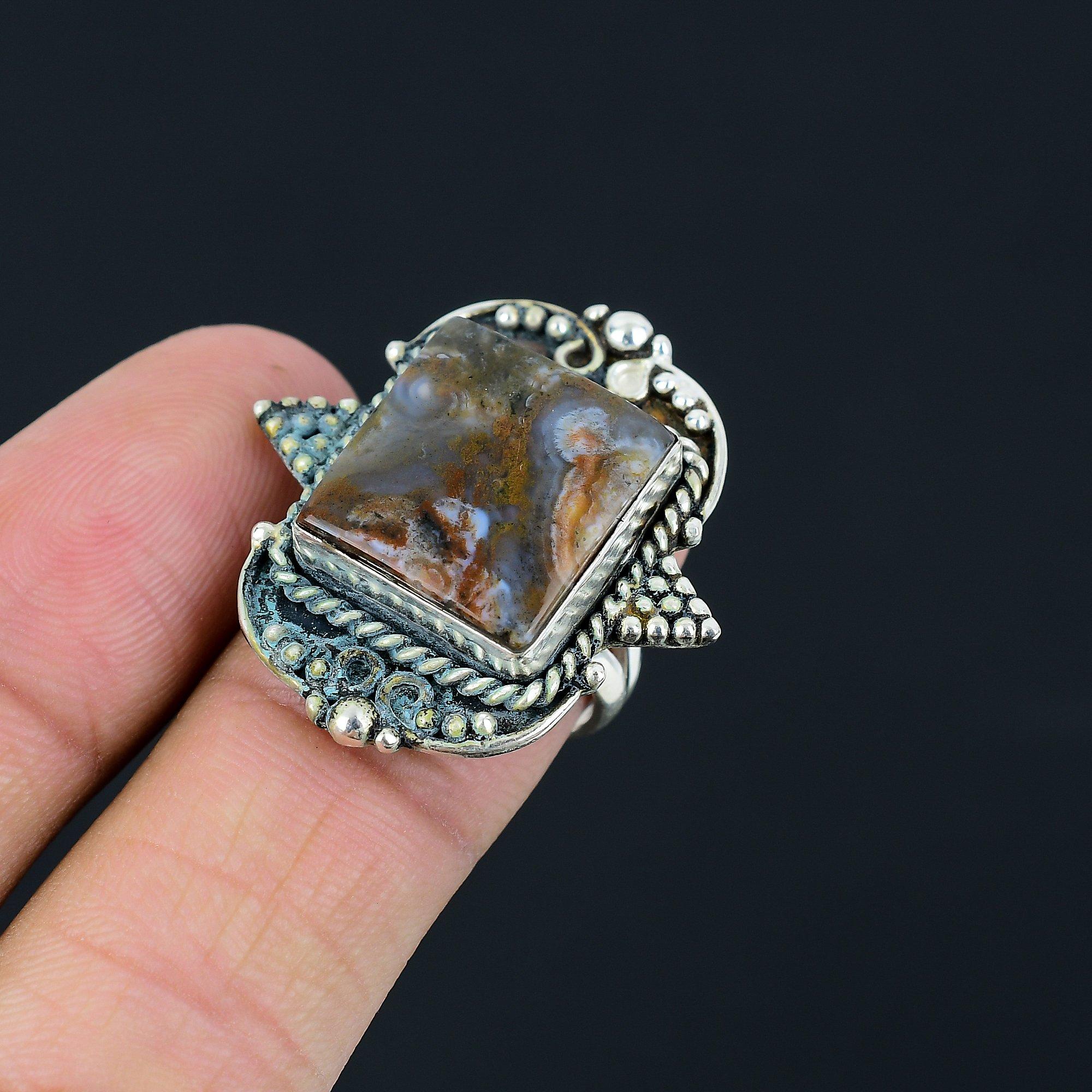 Crazy Lace Agate Gemstone 925 Sterling Silver Solitaire Engagement Ring Size 8 8