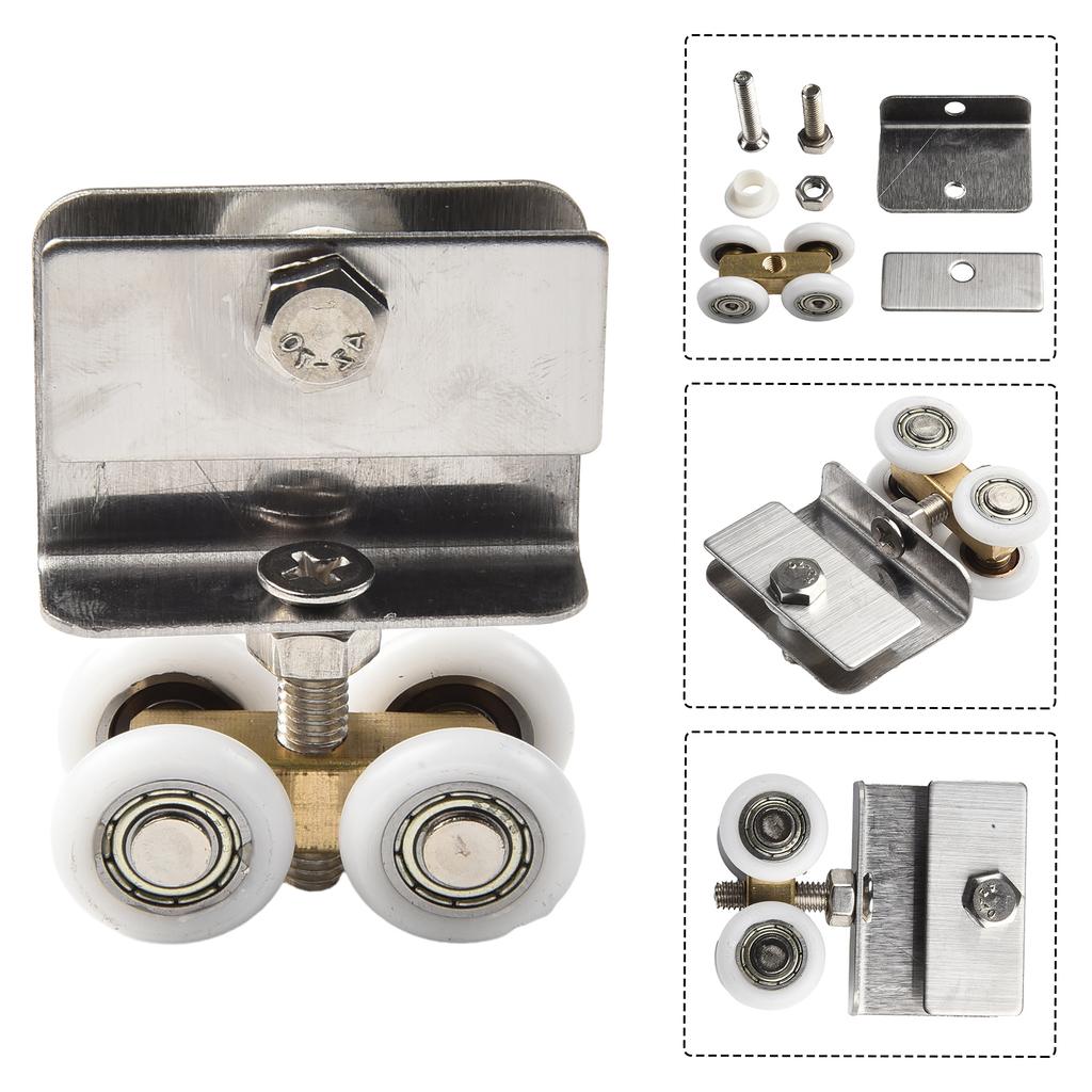Sliding Door Copper Fourwheel Hanging Pulley Roller with Nylon Bearings for Shower Room Glass and Cabinet Doors