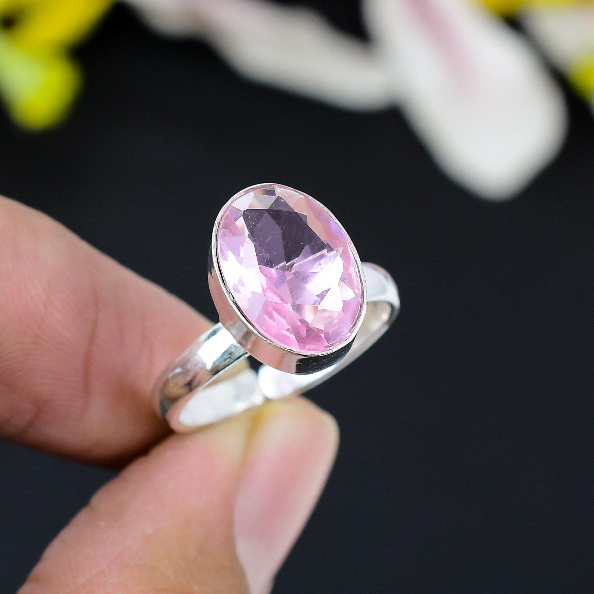

Pink Kunzite Gemstone Handmade 925 Sterling Silver Jewelry Ring Size 8.5 KG-355