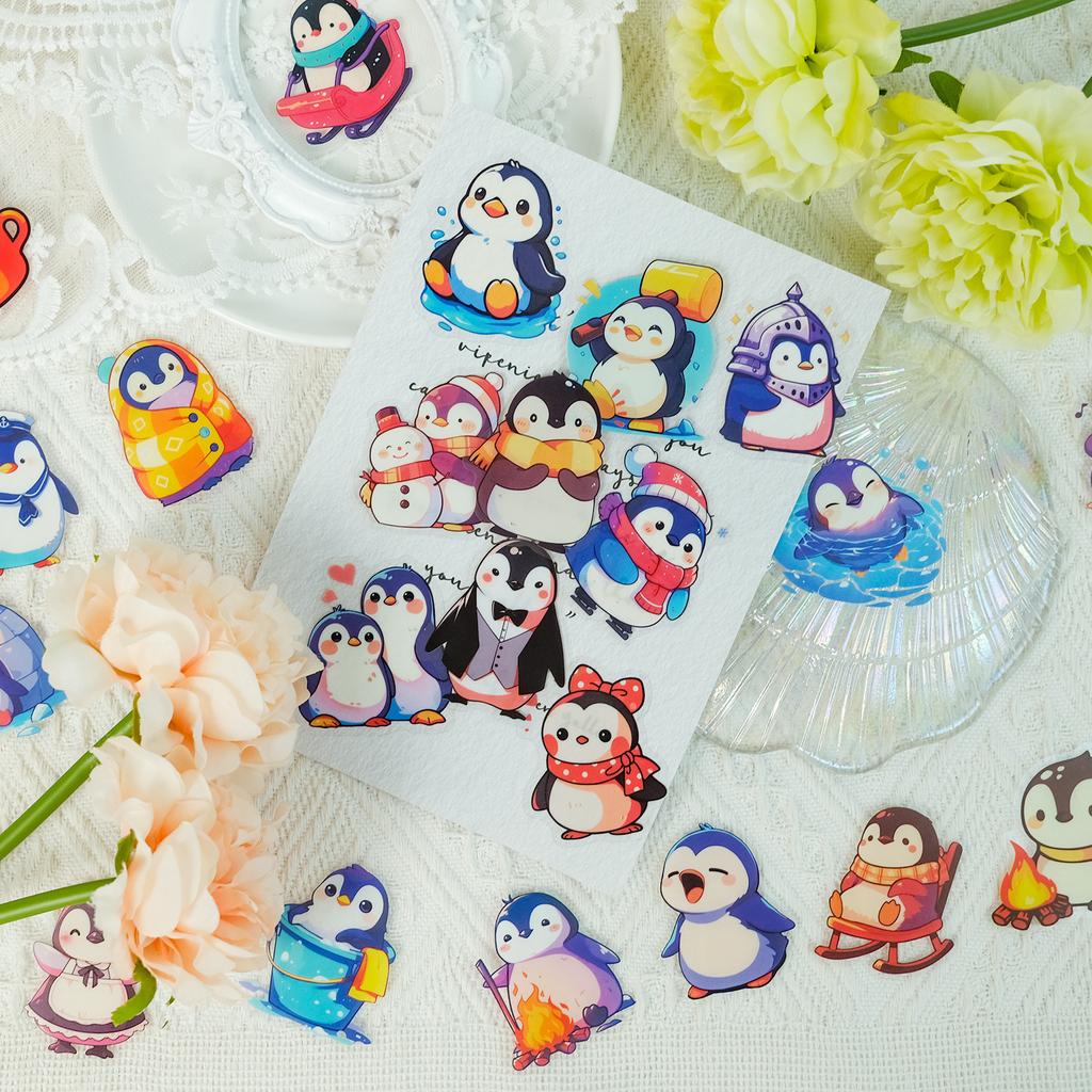 50 Bilder ohne Wiederholung Niedlich Niedlich Pinguin PET Cartoon Wasserdichte Aufkleber Niedliches Haustier Dekorativer Koffer Stift