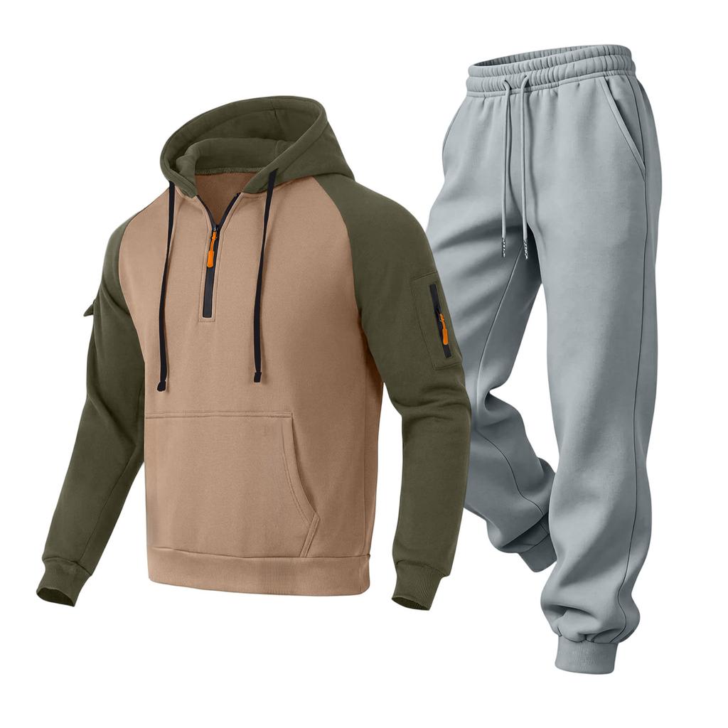 Men's Casual Lined Hoodie and Straight Leg Pants 2 Piece Set , Loose Fit , Gray Pants for Fall Winter