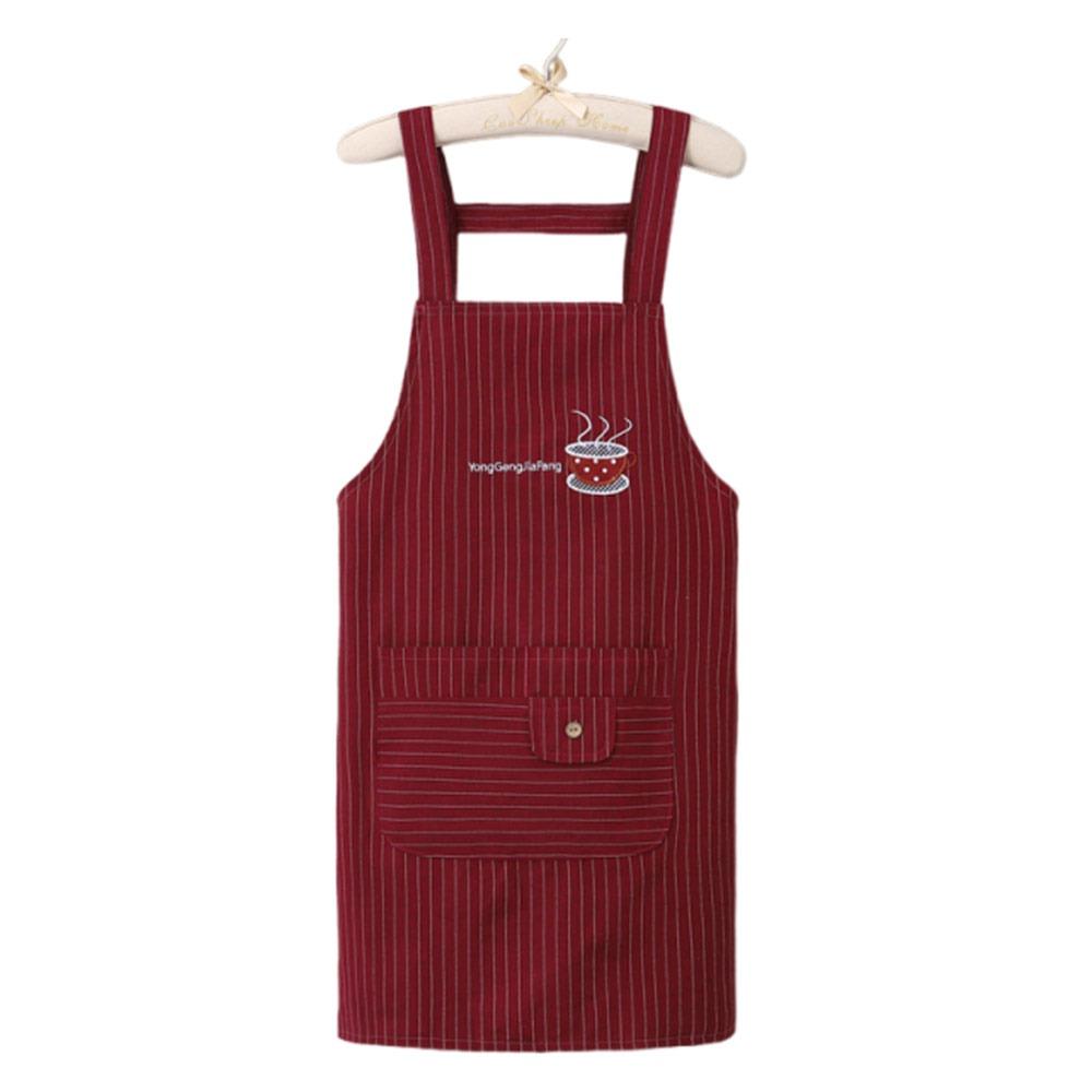 Stripe Design Cotton Apron Sleeveless Cooking Apron Two Front Pockets Women Apron  Coffee House