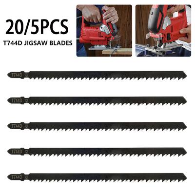 20/5PCS T744d Jig Saw Blades T-Shank Hcs Assorted Jig Saw Blades for Fast Cutting Wood Plastic Particle Board Fiberboard