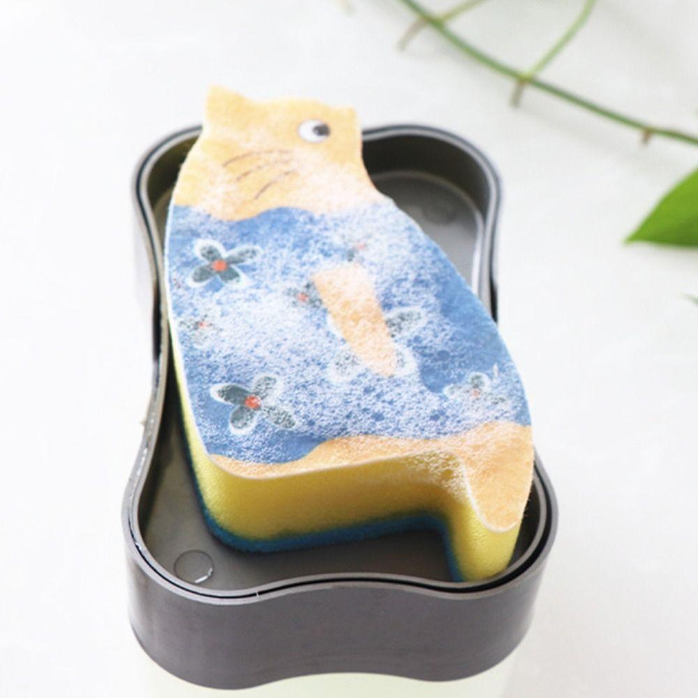 2pcs Japanese Cat Dish Sponge Delicate Sponge Dishwashing Cloth Kitchen