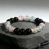 Pink Green Burst Flower Black Agate Bracelet: Emotional Healing & Mood Balance, 10mm