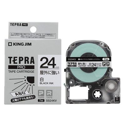 King Jim Tepra PRO Bandkassette, Etiketten, 24 mm, weiße Buchstaben, Länge 7 m, SS24KV [Original], wetterbeständiges Etikett/Schwarz