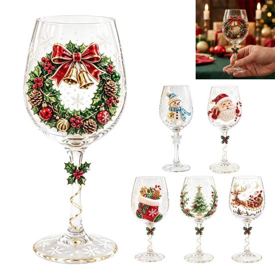 Elegante Vetro con Disegno di Fiocchi di Neve Calice da Vino di Natale, Babbo Natale Pupazzo di Neve Renna Calza Albero Ghirlanda Lusso Calice per Vino Festivo, Cocktail,