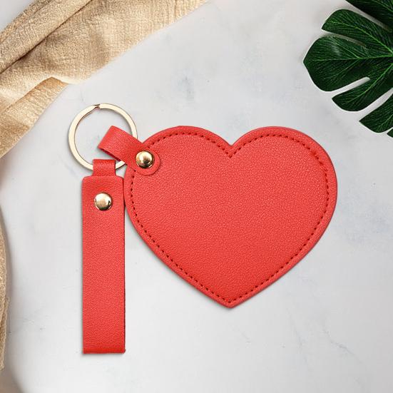 Love Heart Shape Makeup Mirror Waterproof Faux Leather Vanity Mirror Keychain Portable Travel Women Handheld Cosmetic Mirror Bag Pendant