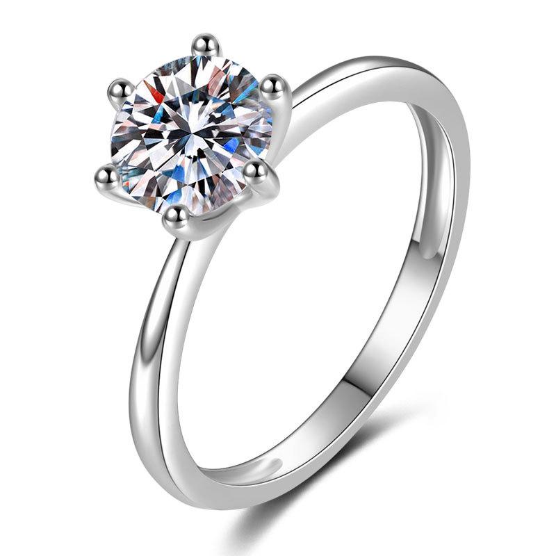 

Класичний кільце з шістьма крапанами, тренд, кільце з одним діамантом, з прямим обідком, закритого типу, срібло S925, кільце з діамантом-зіркою No. 7